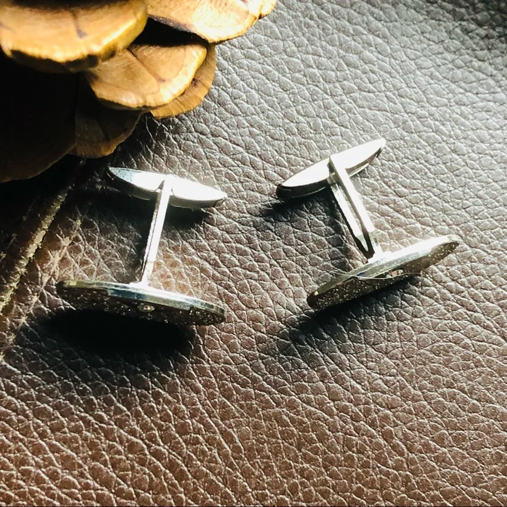 Vintage silver plated clear rhinestone accent cuff links